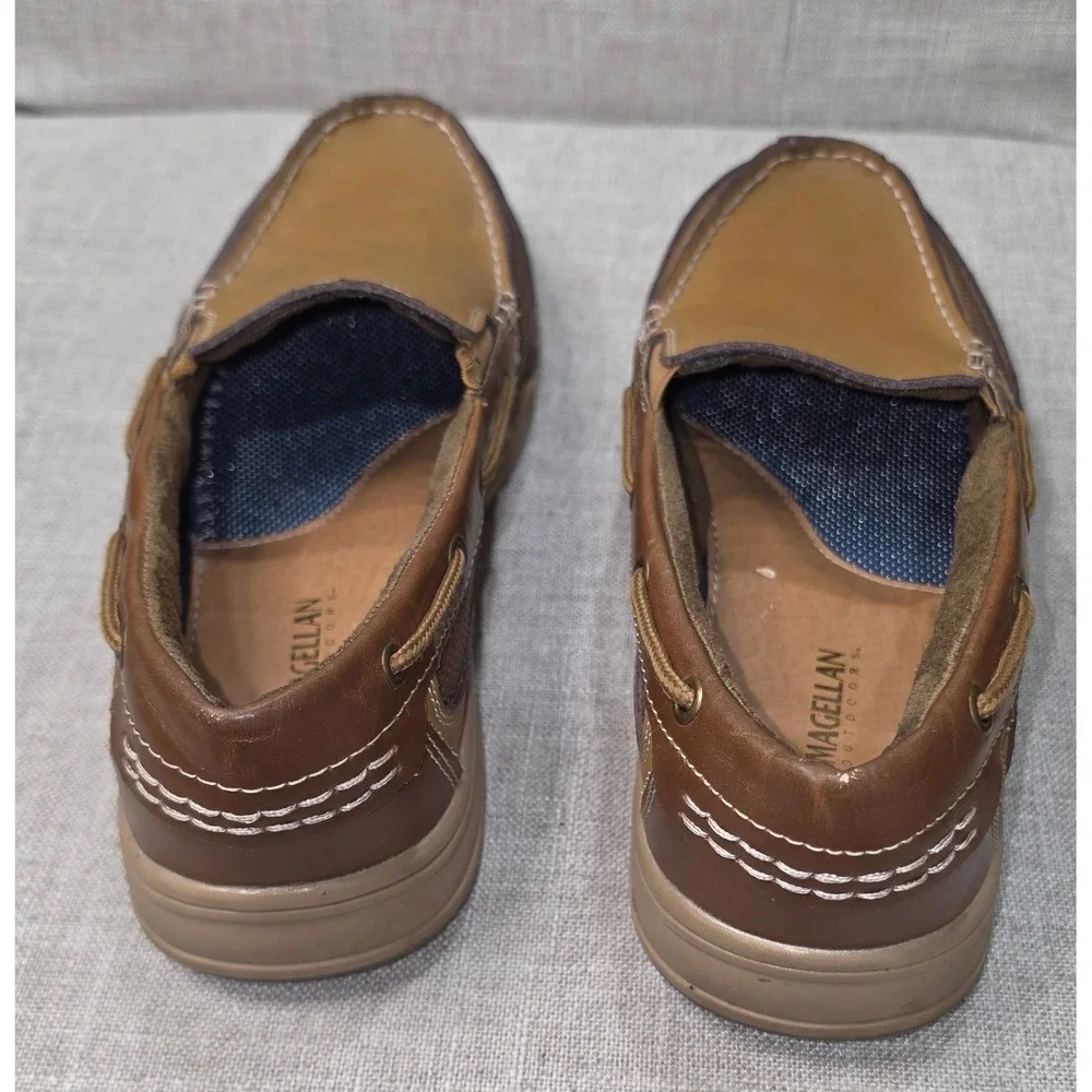 Magellan Outdoors Mens Boat Shoes Tan Brown Slip On Mesh Loafers Moc Toe